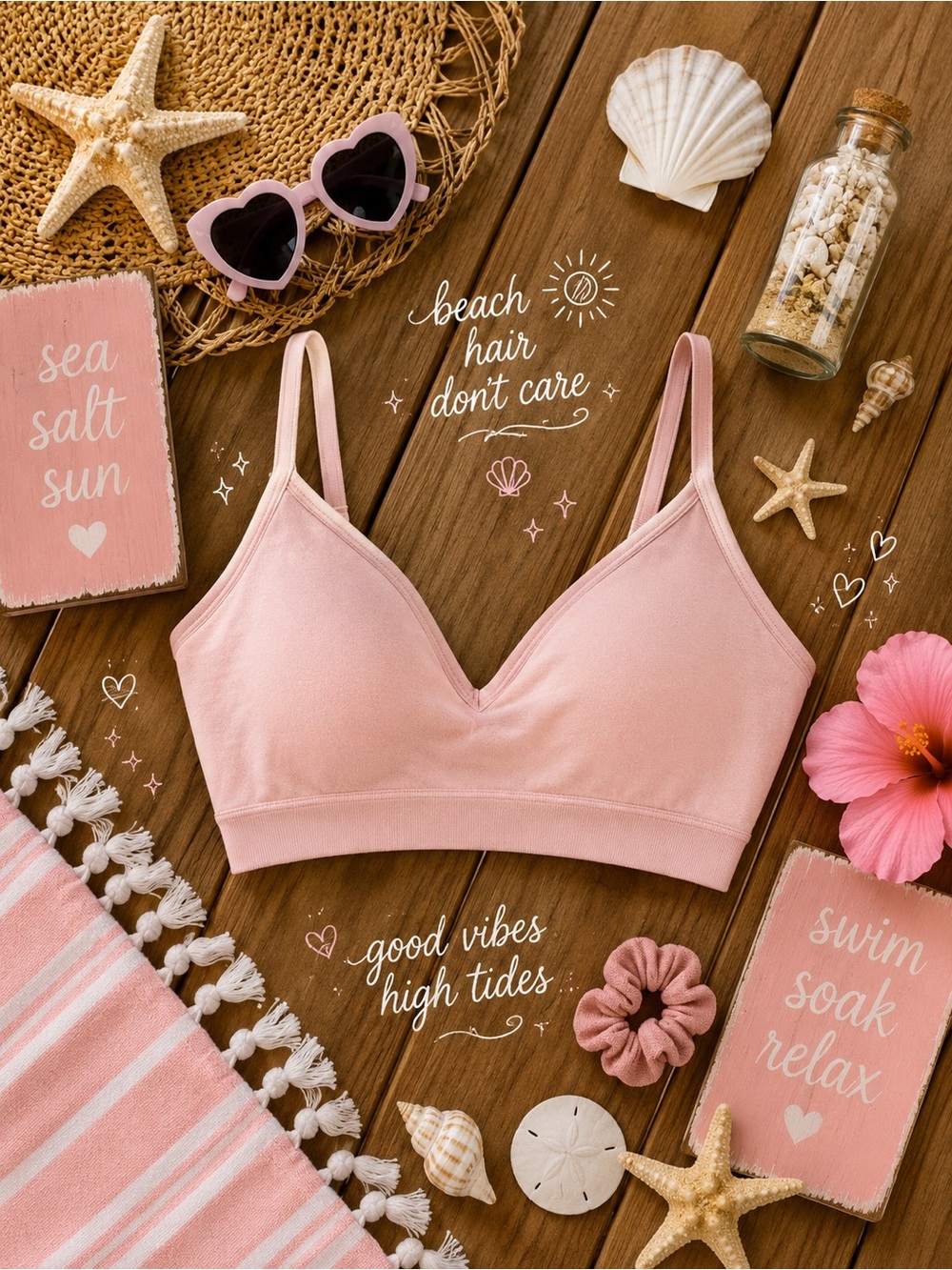 Women's Light Pink Bralette - Comfortable V-Neck Sleep & Lounge Top